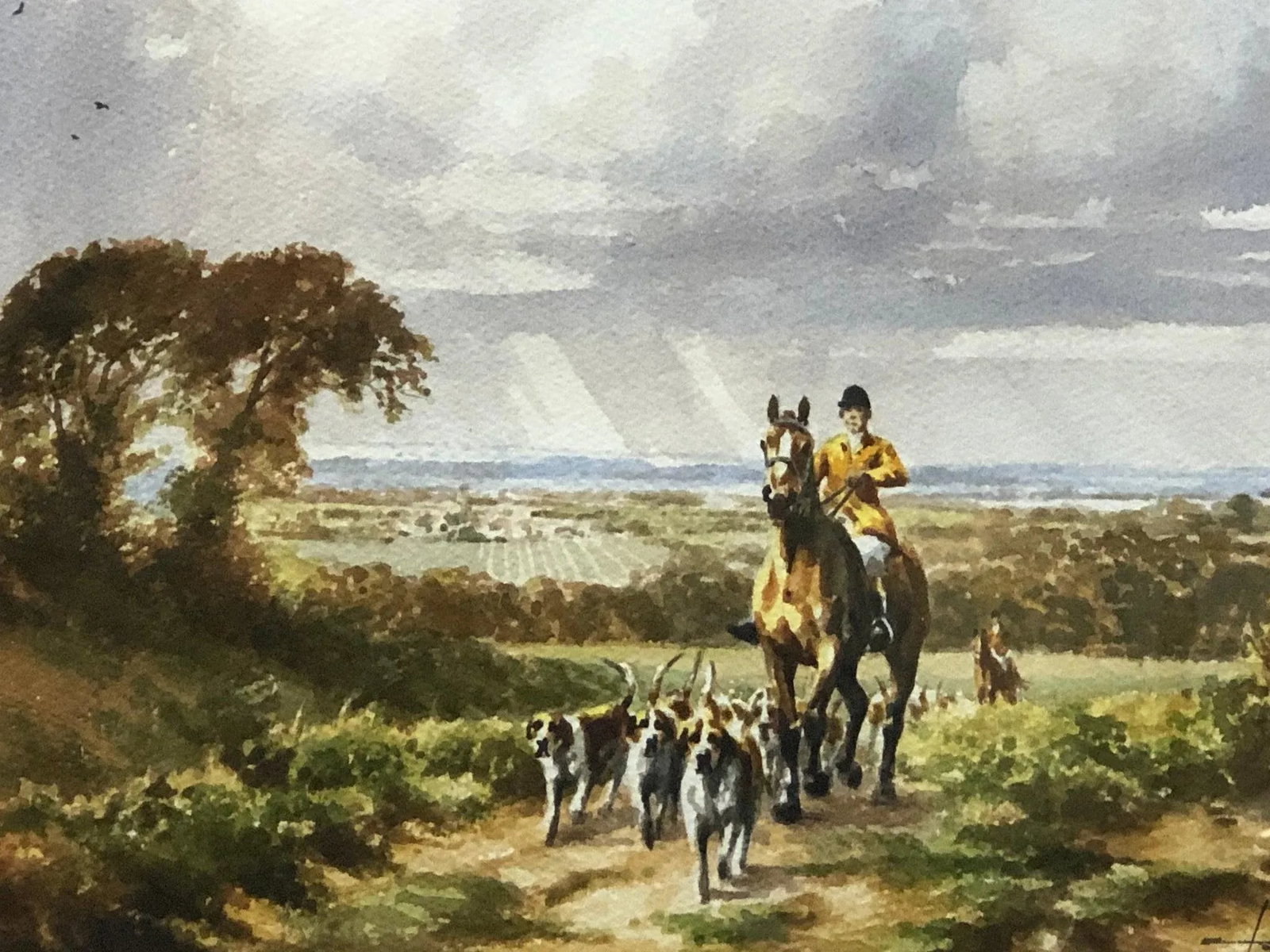 "Fox Hunt" - Mid 20th Century Original Watercolor Signed, Framed - 2