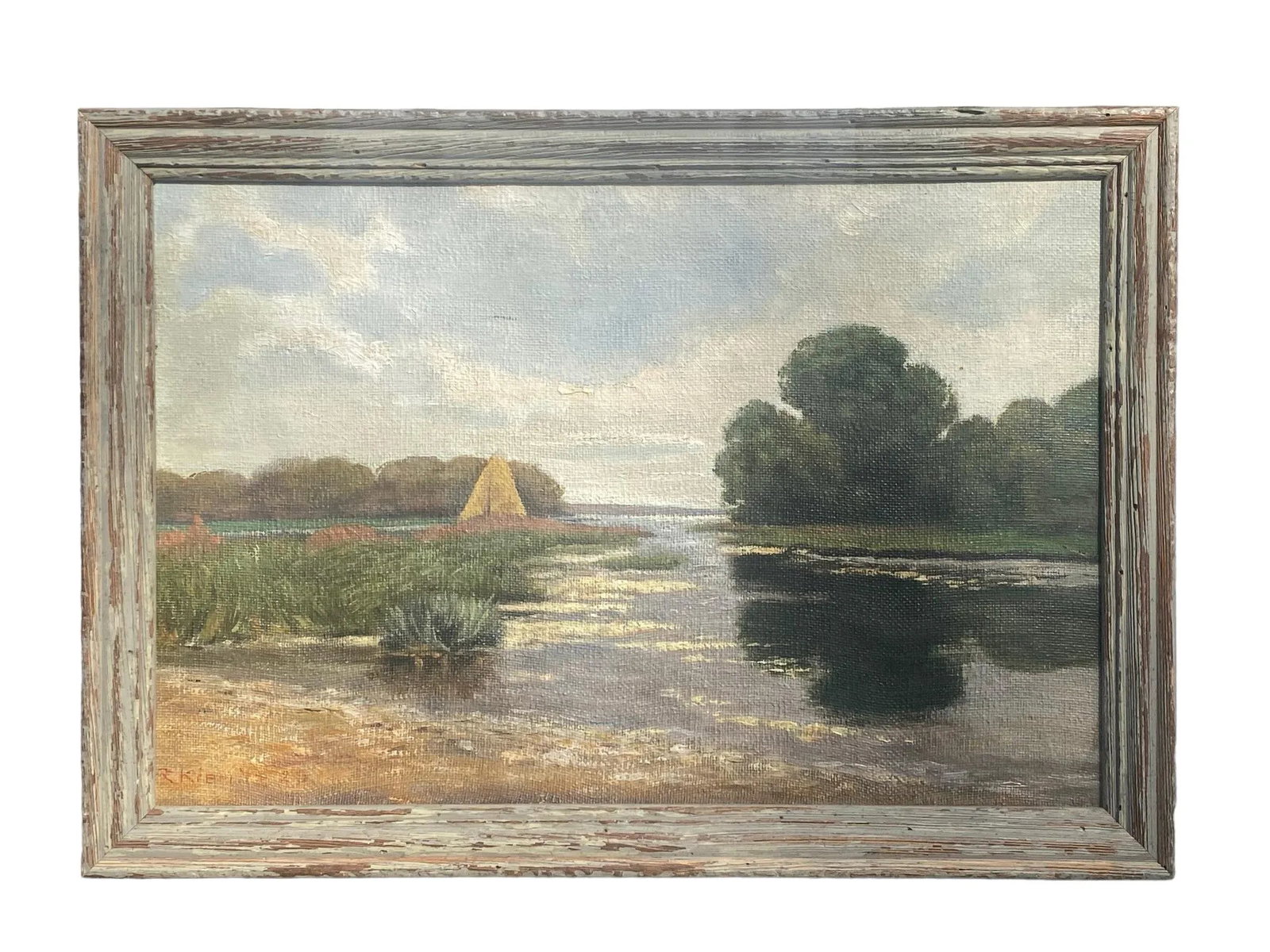 1920 Framed Oil on Board Landscape "Delmarva" by Artist R. Kiemitz - 12