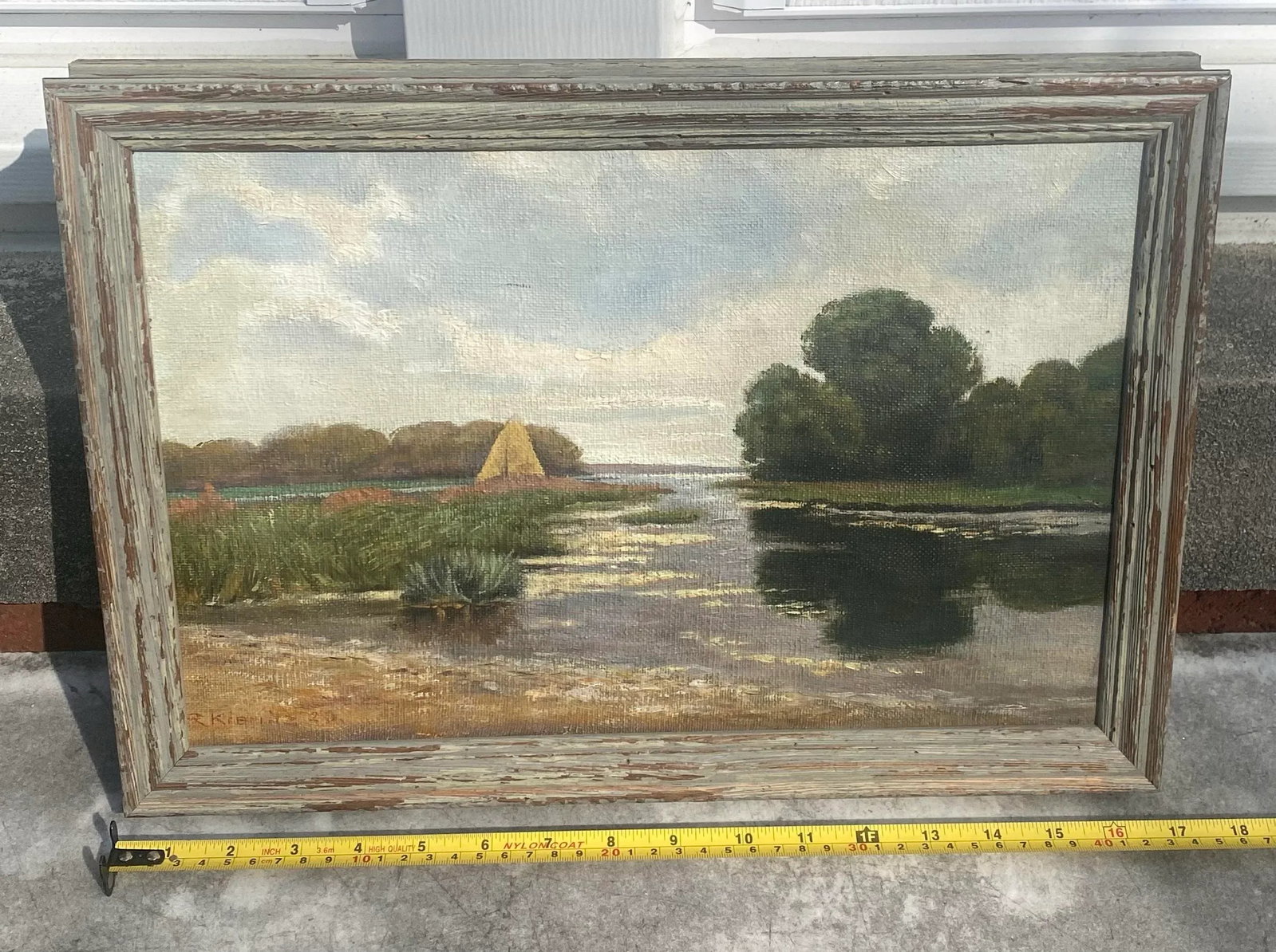 1920 Framed Oil on Board Landscape "Delmarva" by Artist R. Kiemitz - 9