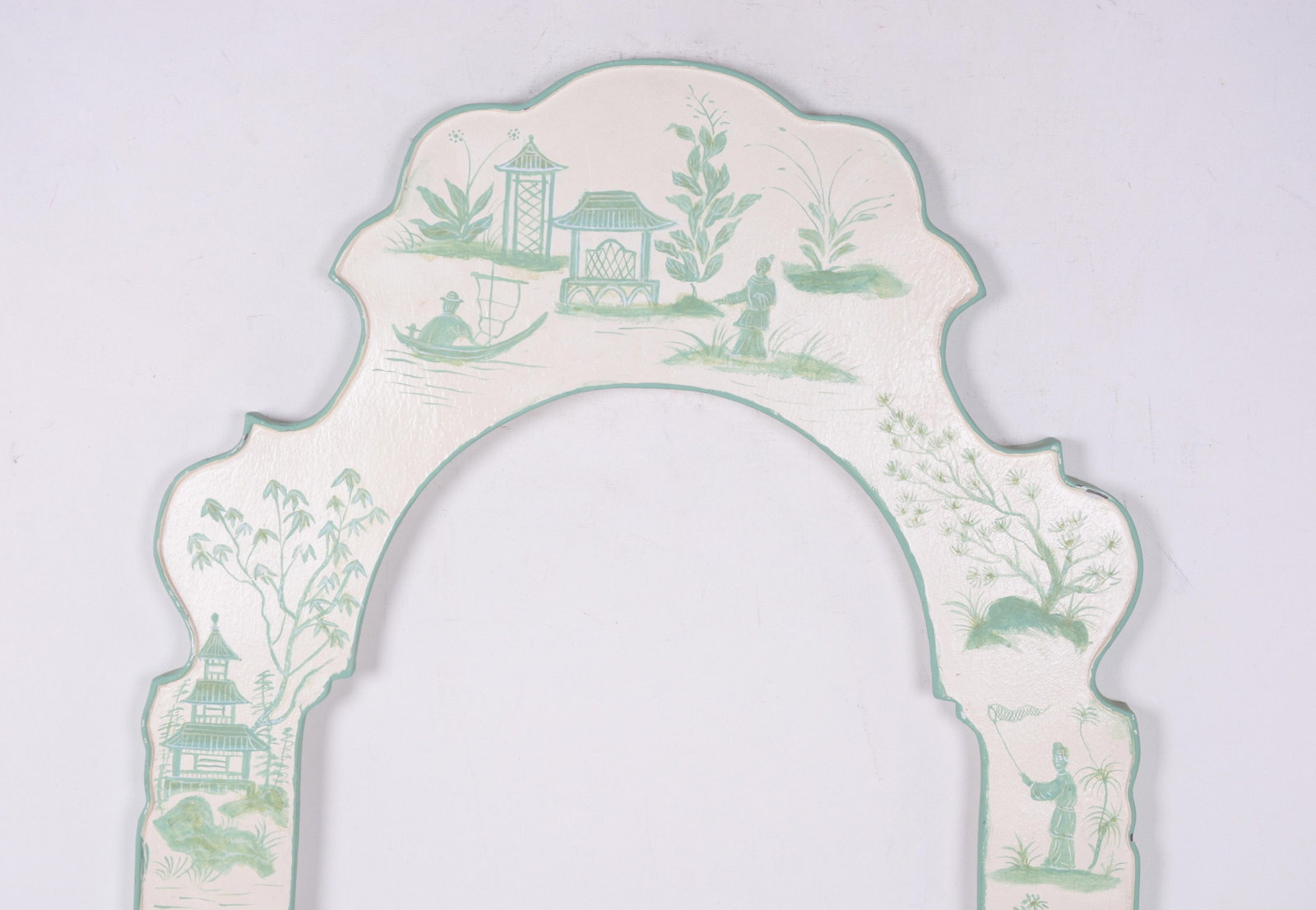 White Hand Painted Green Chinoiseries Style Tole Mirror - 3