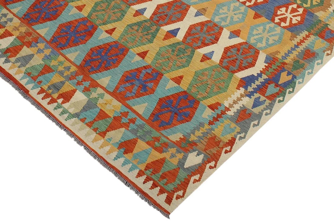 Abstract Kilim Beige Rust Wool Rug - 8'4" X 9'6" - 2