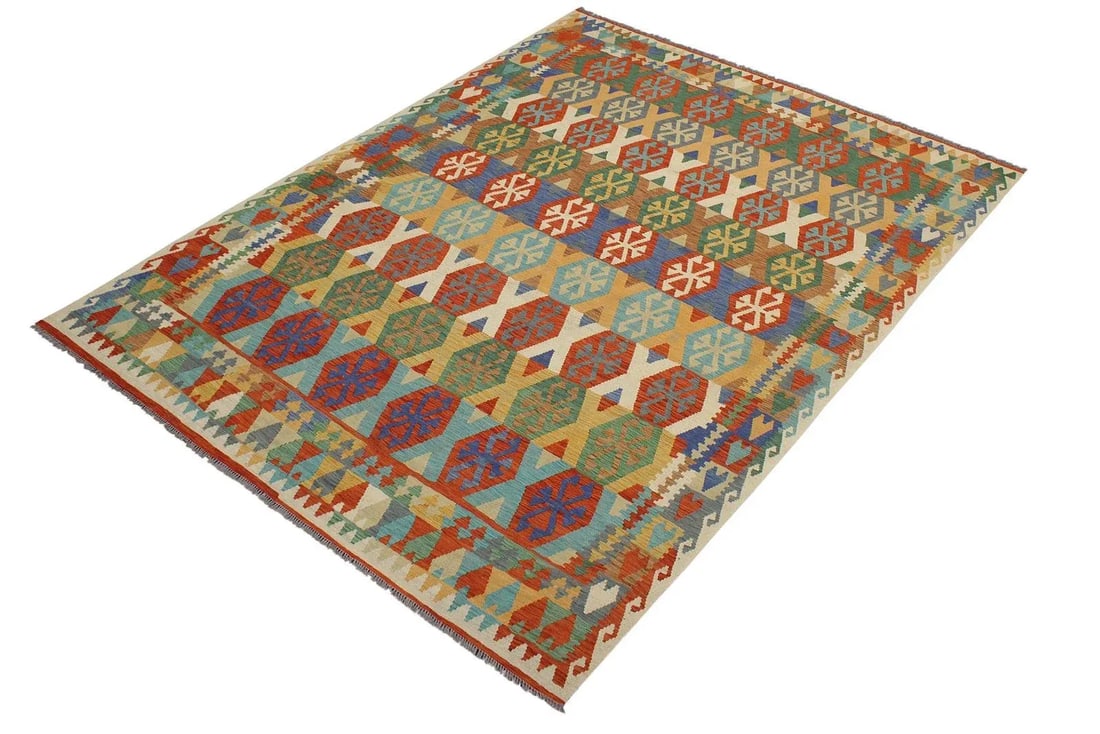 Abstract Kilim Beige Rust Wool Rug - 8'4" X 9'6" - 3