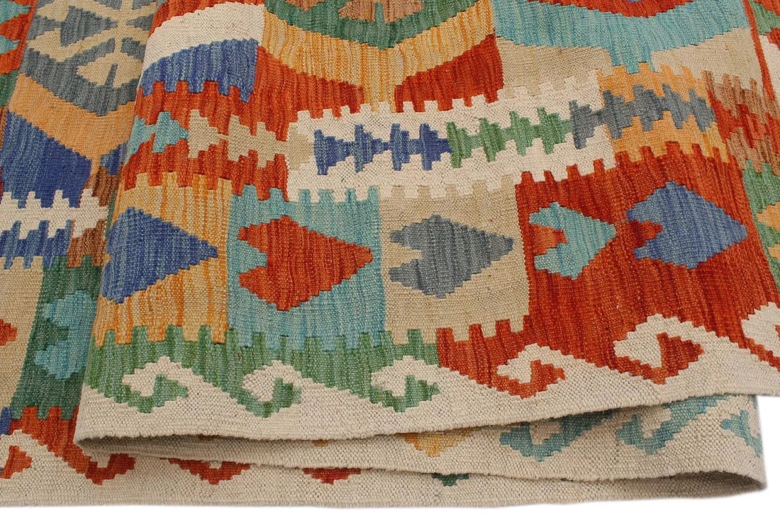 Abstract Kilim Beige Rust Wool Rug - 8'4" X 9'6" - 4
