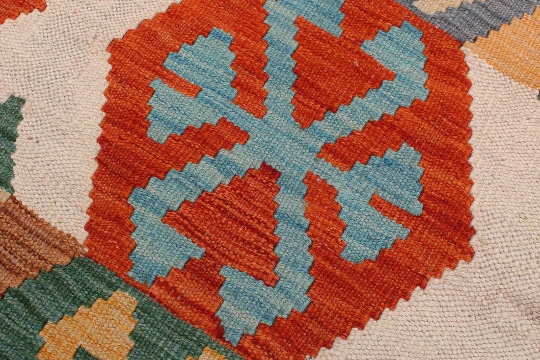 Abstract Kilim Beige Rust Wool Rug - 8'4" X 9'6" - 5