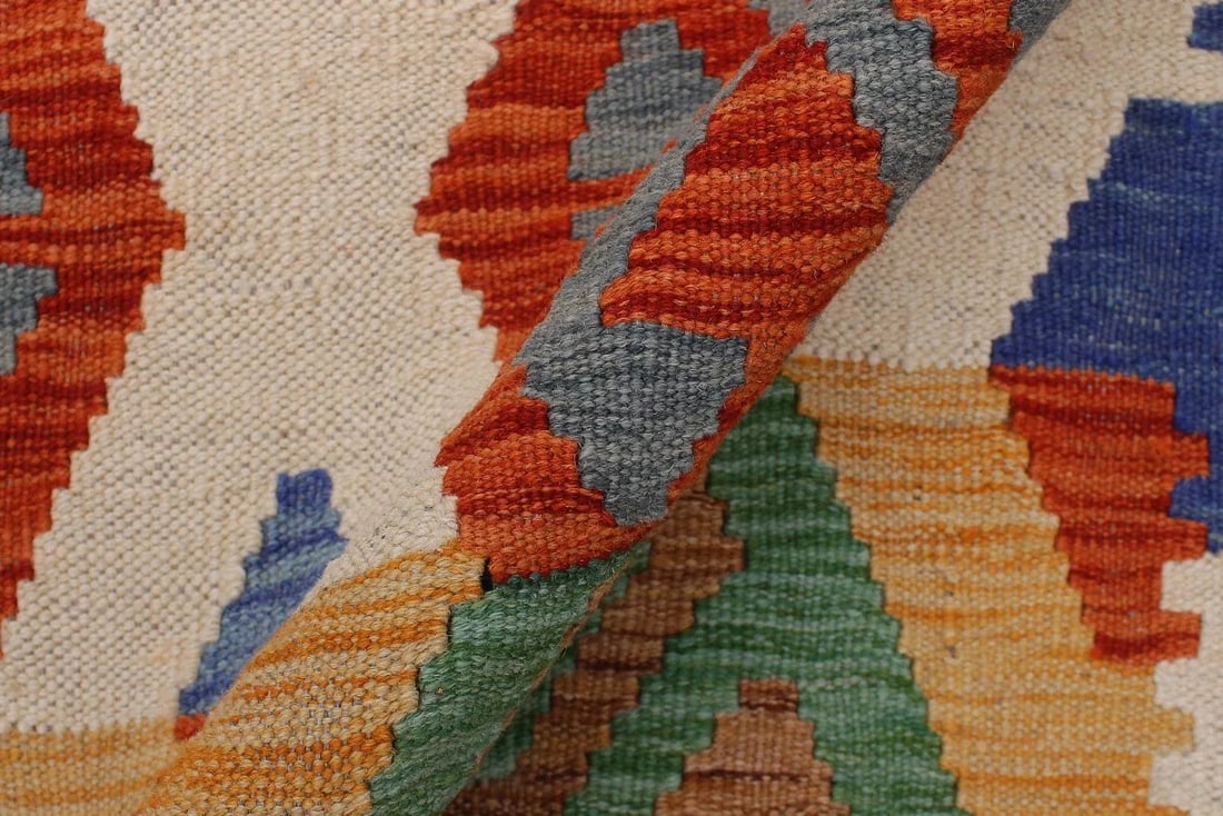 Abstract Kilim Beige Rust Wool Rug - 8'4" X 9'6" - 6