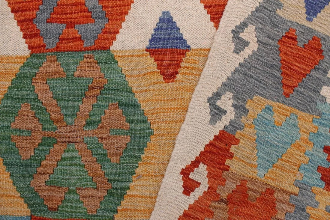 Abstract Kilim Beige Rust Wool Rug - 8'4" X 9'6" - 7