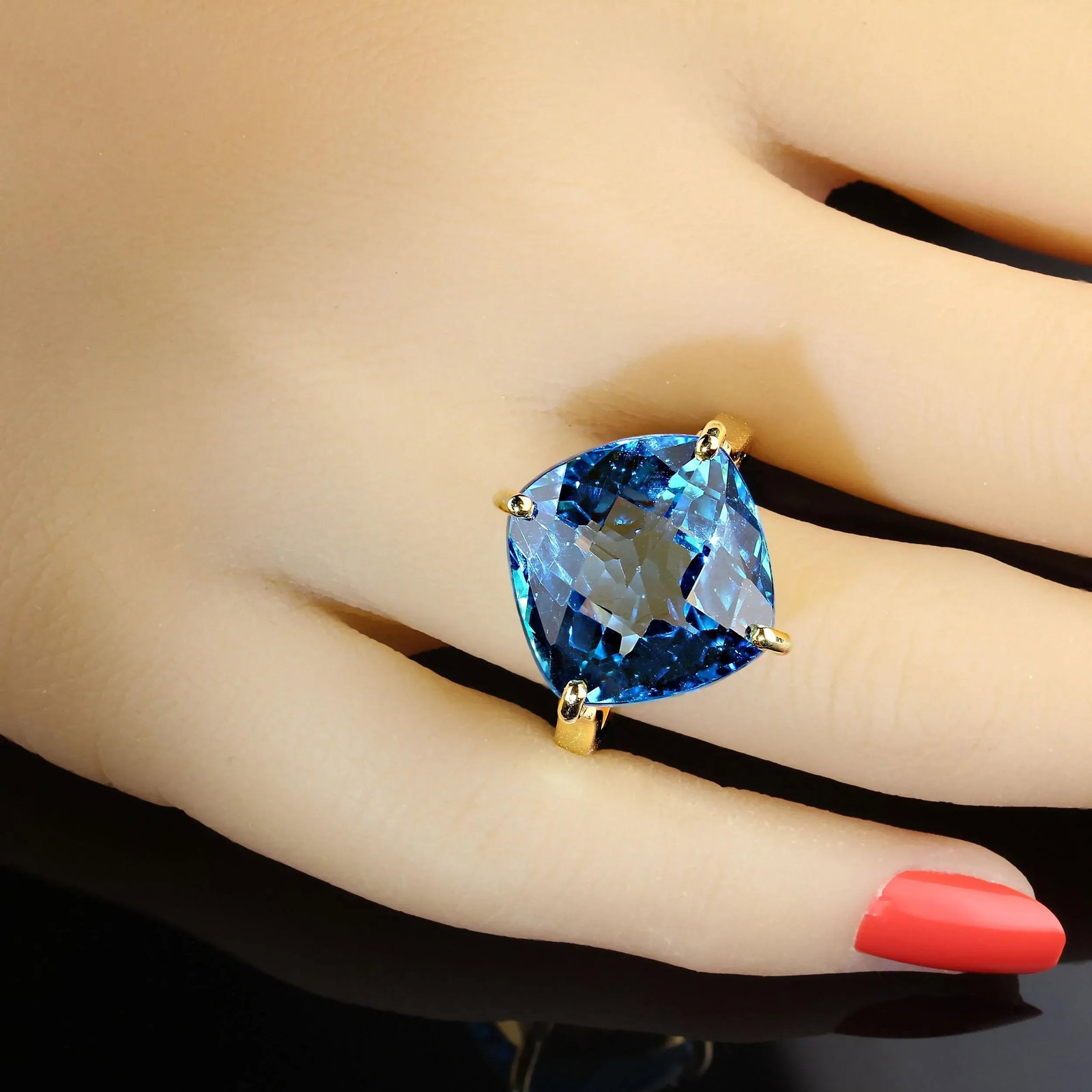 AJD Swiss Blue Topaz Antique Cushion Cut in Gold Over Sterling Ring Size 8 - 2