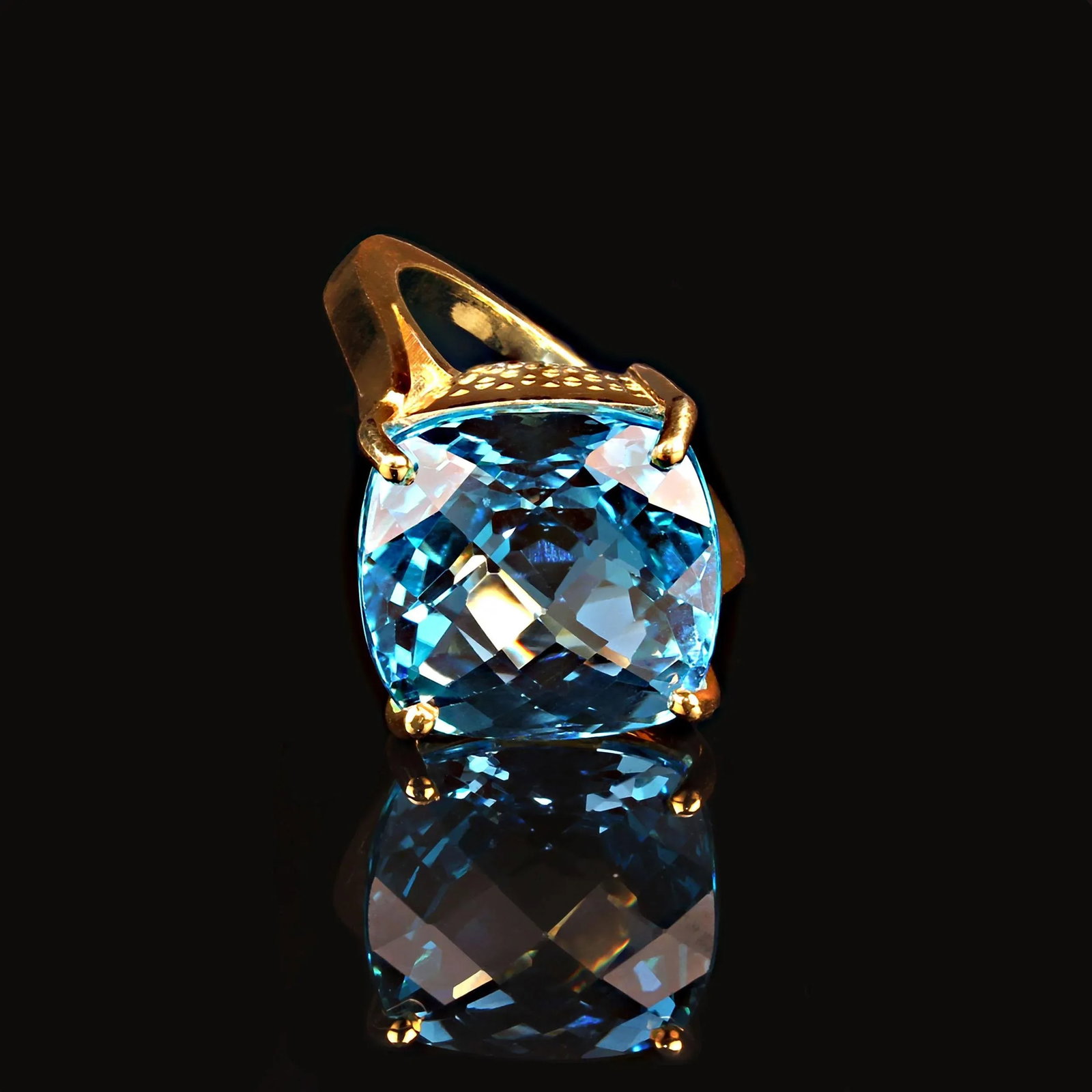 AJD Swiss Blue Topaz Antique Cushion Cut in Gold Over Sterling Ring Size 8 - 3