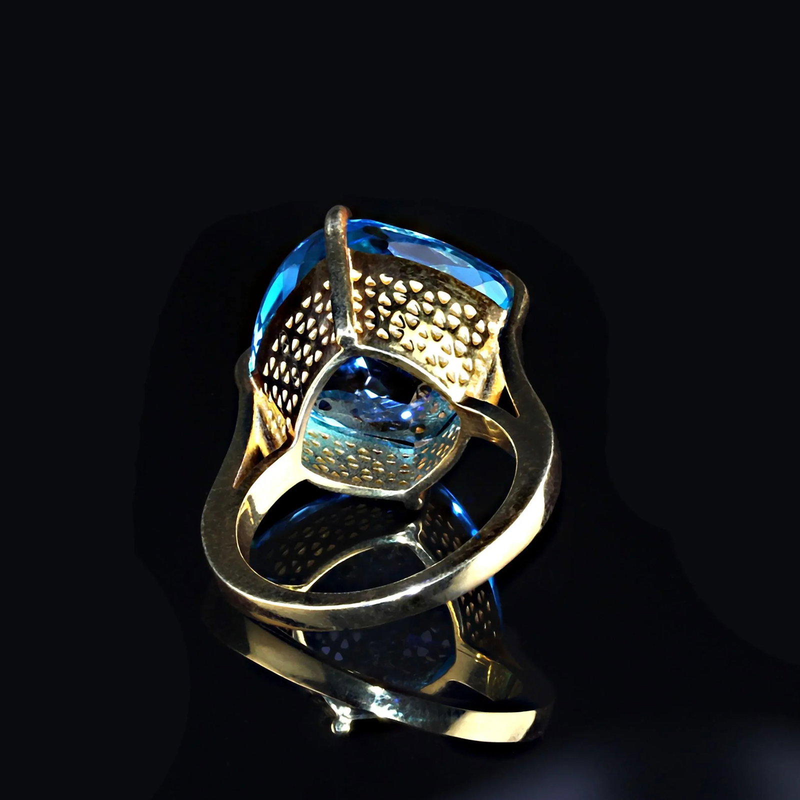 AJD Swiss Blue Topaz Antique Cushion Cut in Gold Over Sterling Ring Size 8 - 4