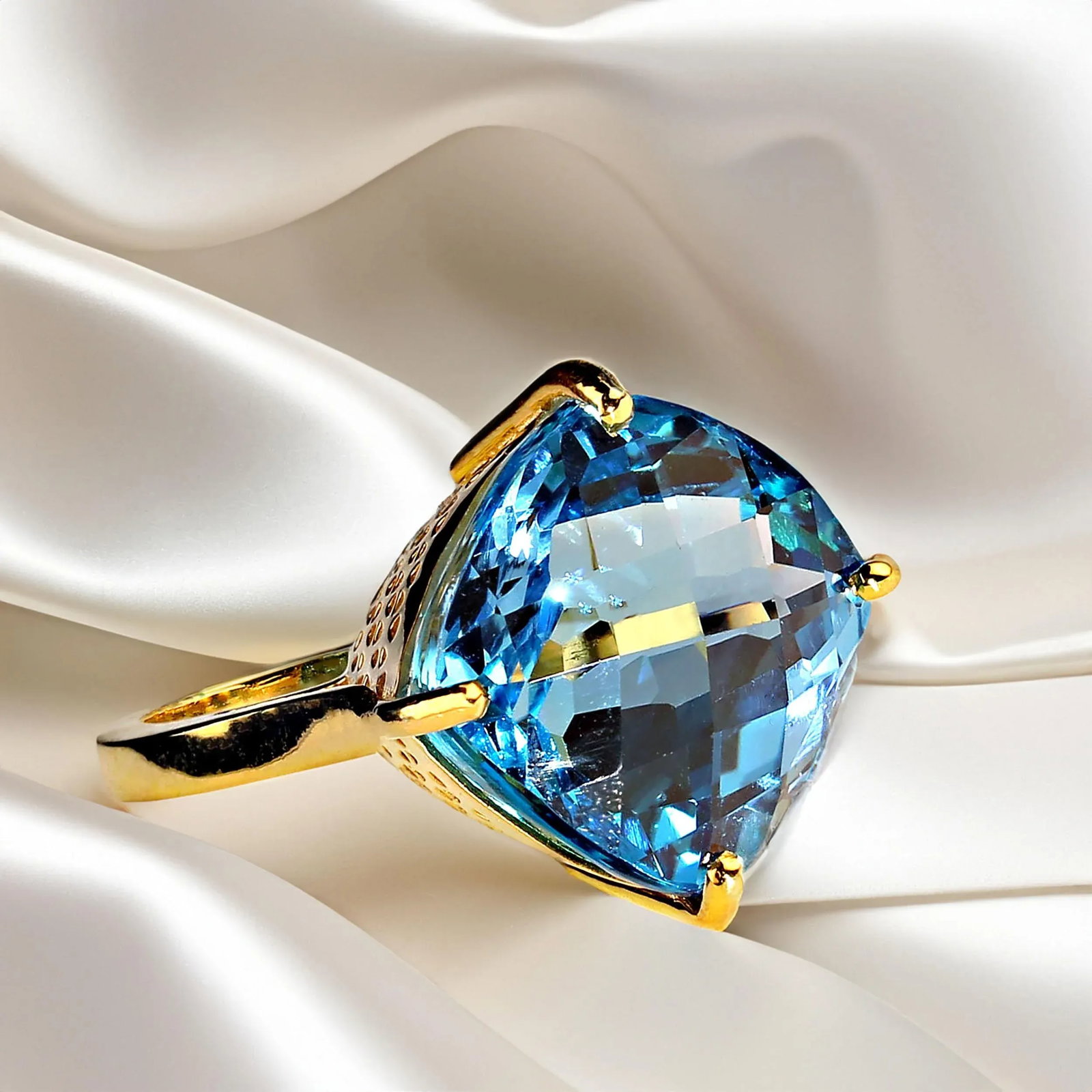 AJD Swiss Blue Topaz Antique Cushion Cut in Gold Over Sterling Ring Size 8 - 5