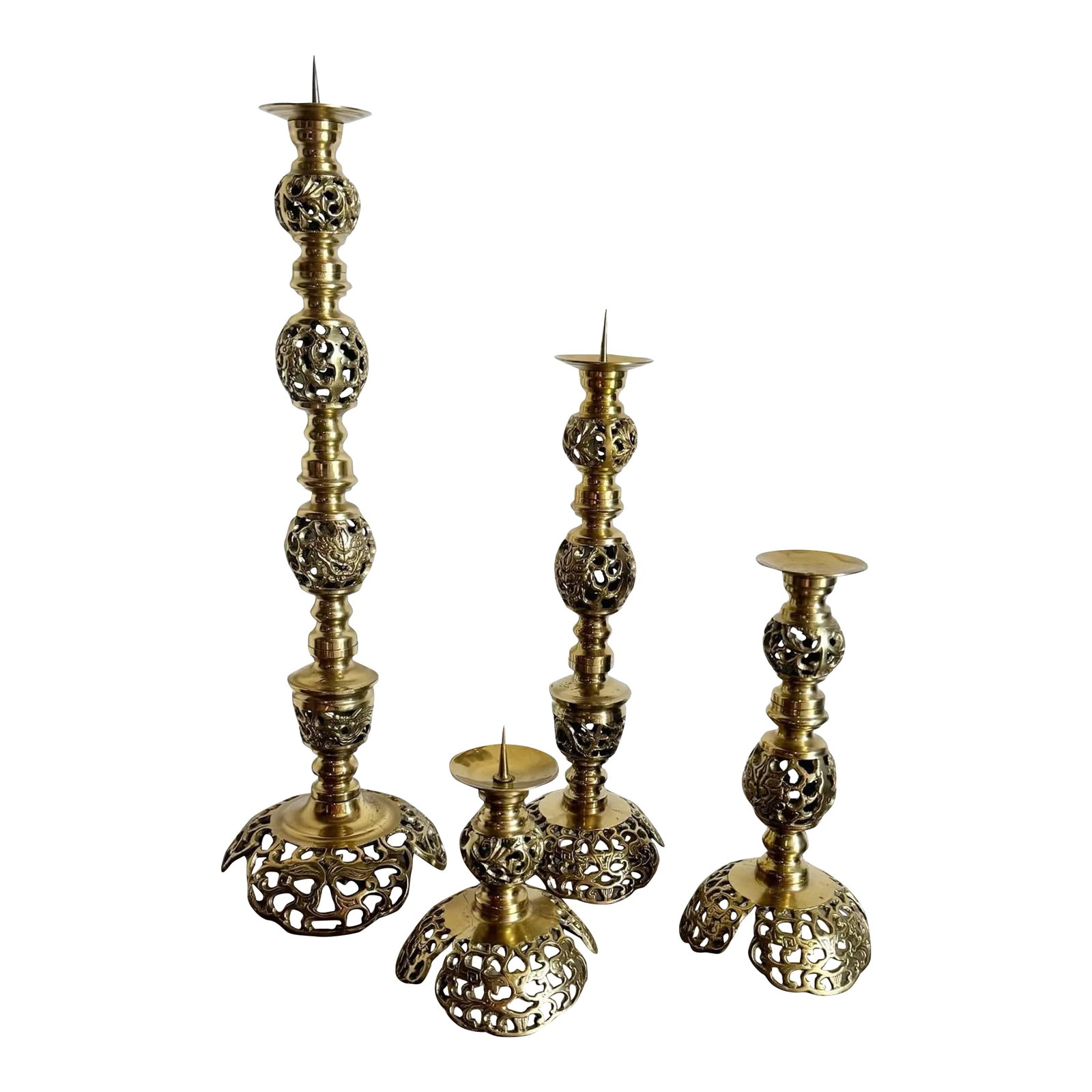 Monumental Japanese James Mont Style Ascending Brass Candle Holders - Set of 4 (1 of 10)