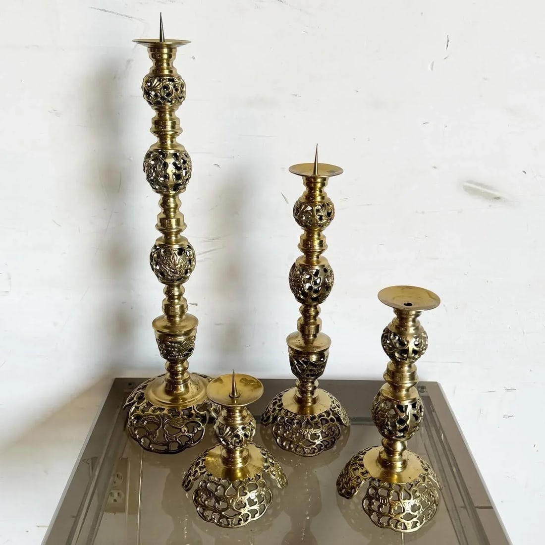 Monumental Japanese James Mont Style Ascending Brass Candle Holders - Set of 4 - 3