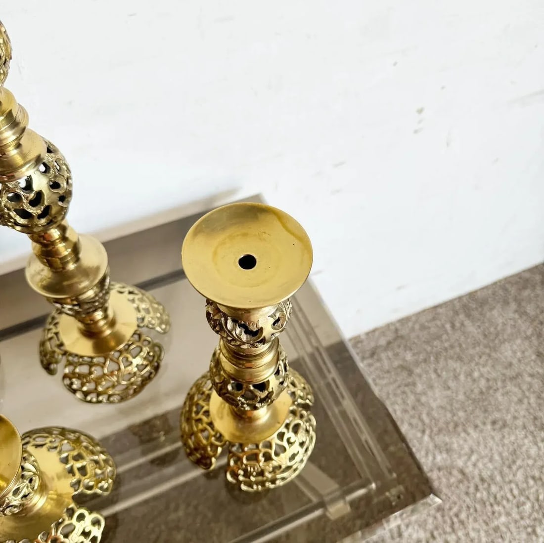 Monumental Japanese James Mont Style Ascending Brass Candle Holders - Set of 4 - 5