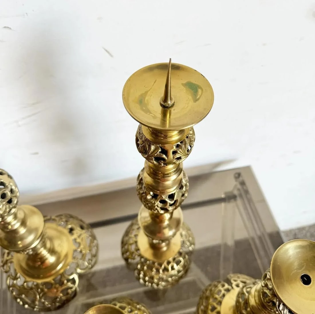 Monumental Japanese James Mont Style Ascending Brass Candle Holders - Set of 4 - 6