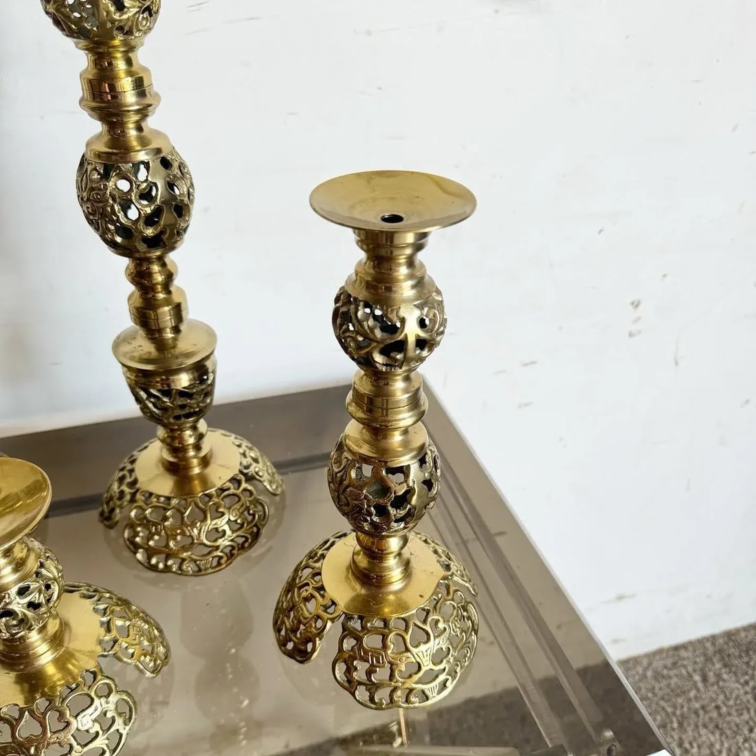 Monumental Japanese James Mont Style Ascending Brass Candle Holders - Set of 4 - 8