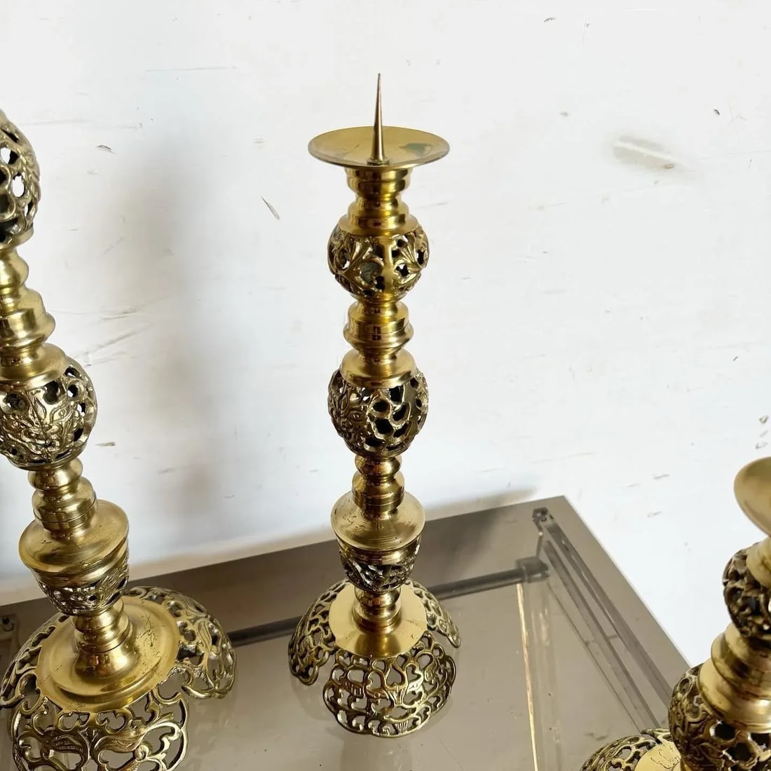 Monumental Japanese James Mont Style Ascending Brass Candle Holders - Set of 4 - 9