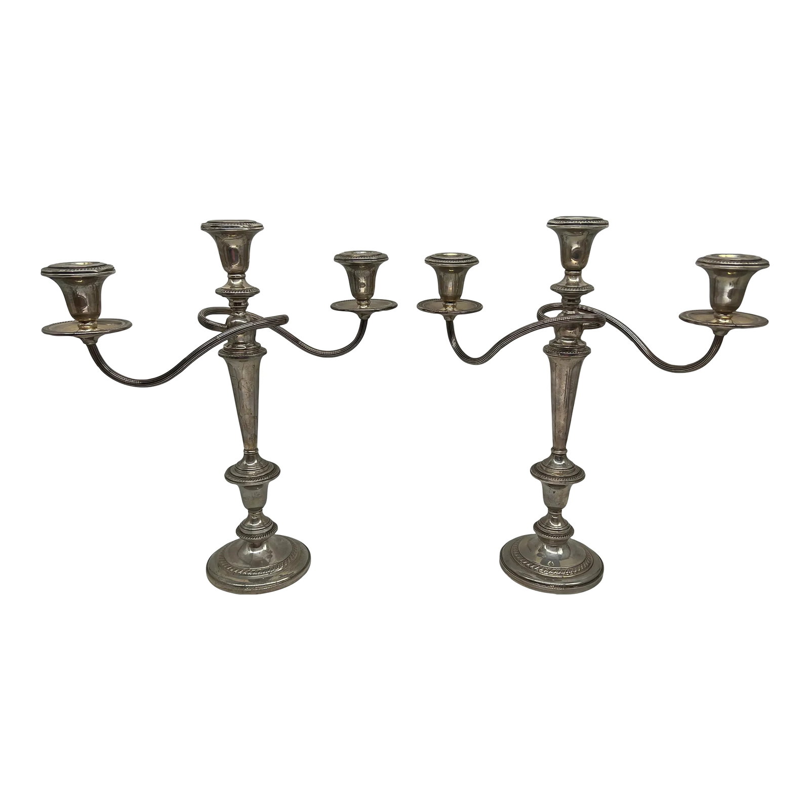 Mid-20th Century Pair of Weighted Sterling Convertible Three Light Candelabra (1 of 6)