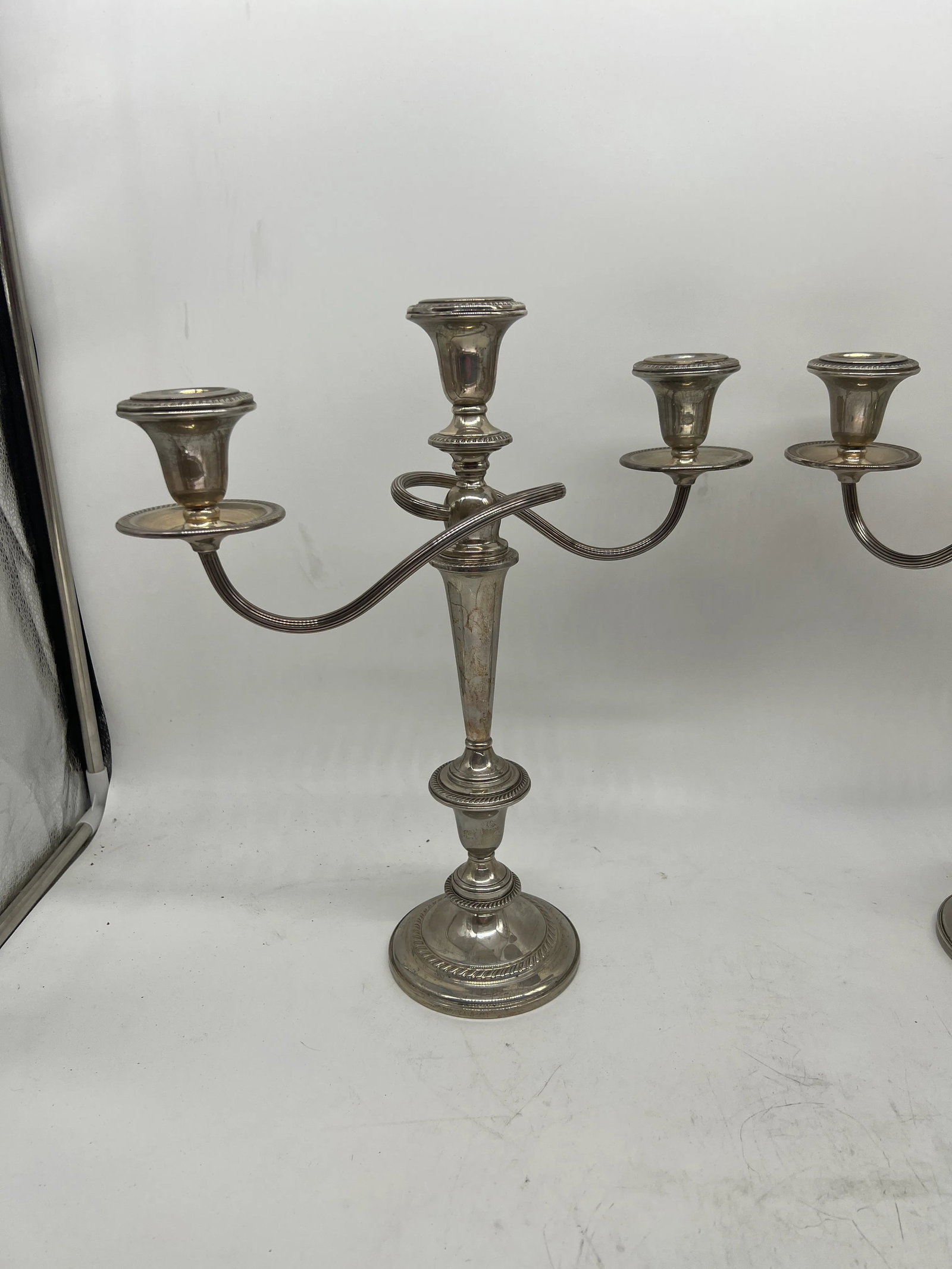 Mid-20th Century Pair of Weighted Sterling Convertible Three Light Candelabra - 2