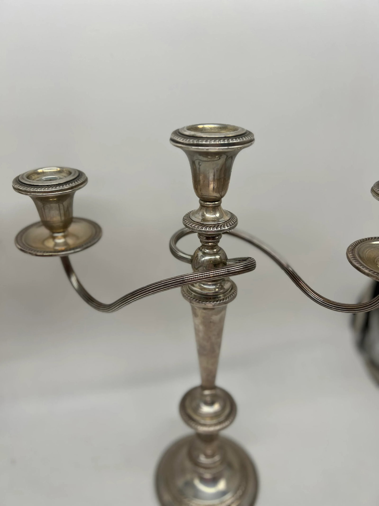 Mid-20th Century Pair of Weighted Sterling Convertible Three Light Candelabra - 4