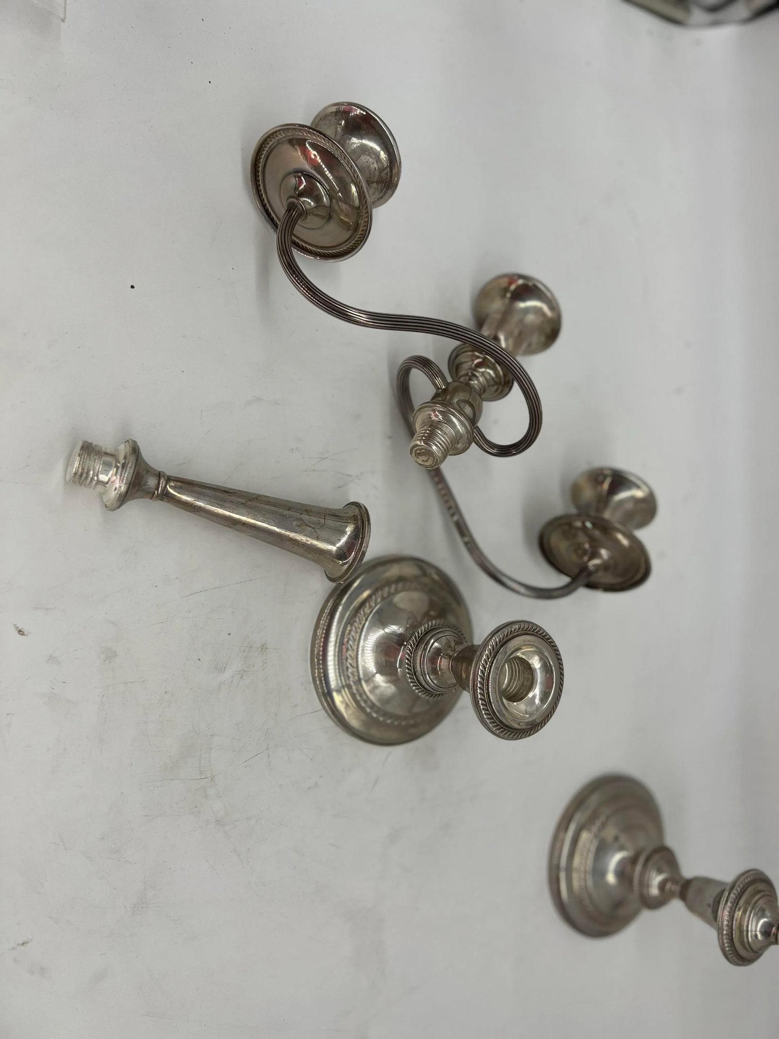 Mid-20th Century Pair of Weighted Sterling Convertible Three Light Candelabra - 5