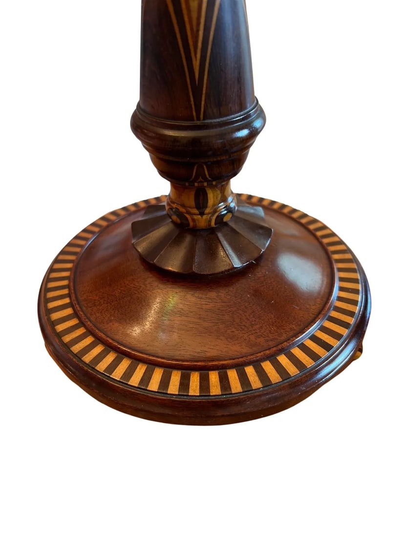 Fine American Turned Walnut & Mixed Marquetry Wood Candlesticks Circa 1925 - 3