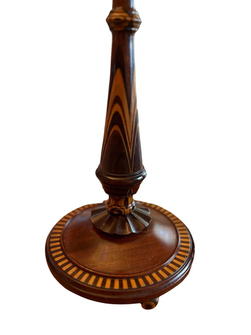 Fine American Turned Walnut & Mixed Marquetry Wood Candlesticks Circa 1925 - 8
