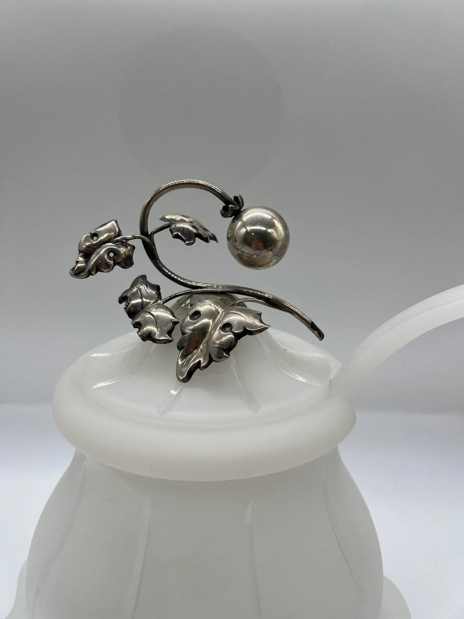 Antique Sterling Silver Mounted Opaline Glass Sauce Tureen - 3