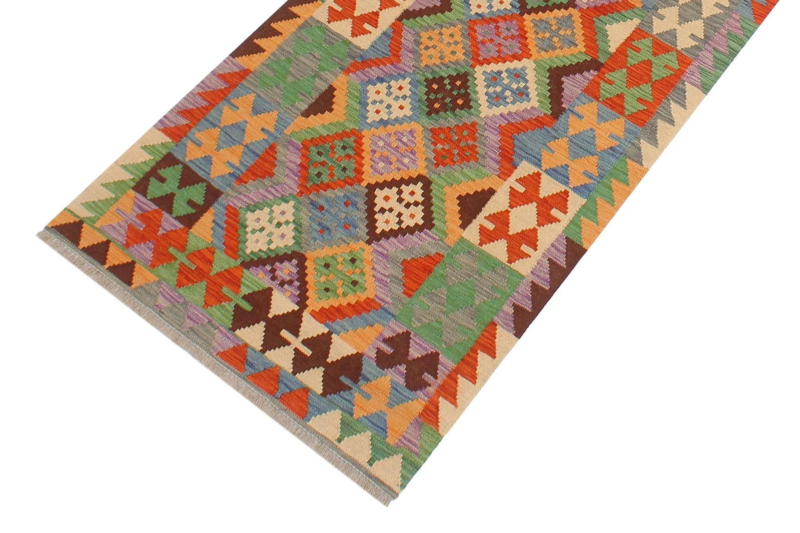 Boho Chic Kilim Gray Rust Hand Woven Rug - 2'9" X 9'7" - 3