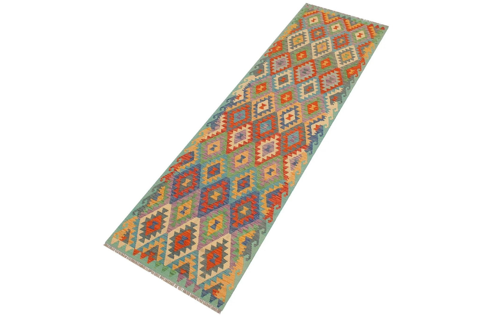 Kilim Rust Blue Hand Woven Rug - 2'9" X 9'7" - 2