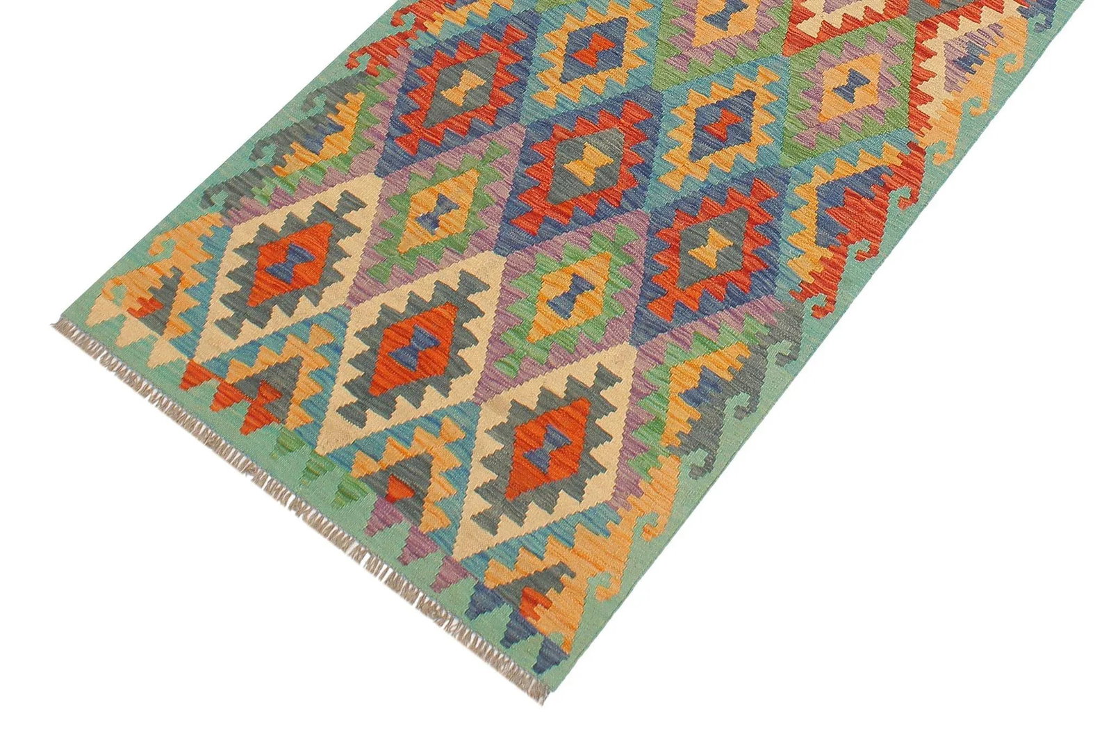 Kilim Rust Blue Hand Woven Rug - 2'9" X 9'7" - 3