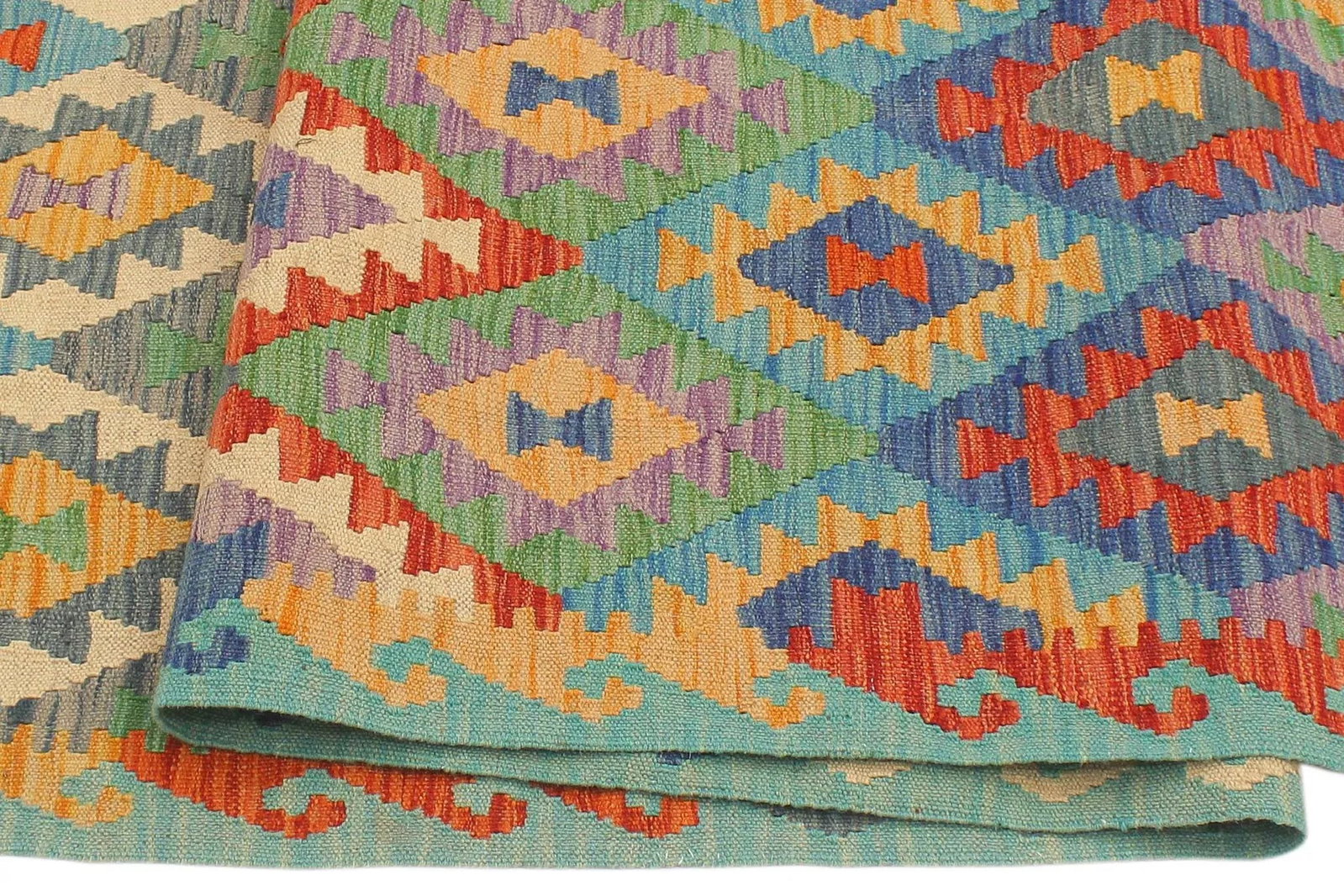 Kilim Rust Blue Hand Woven Rug - 2'9" X 9'7" - 5