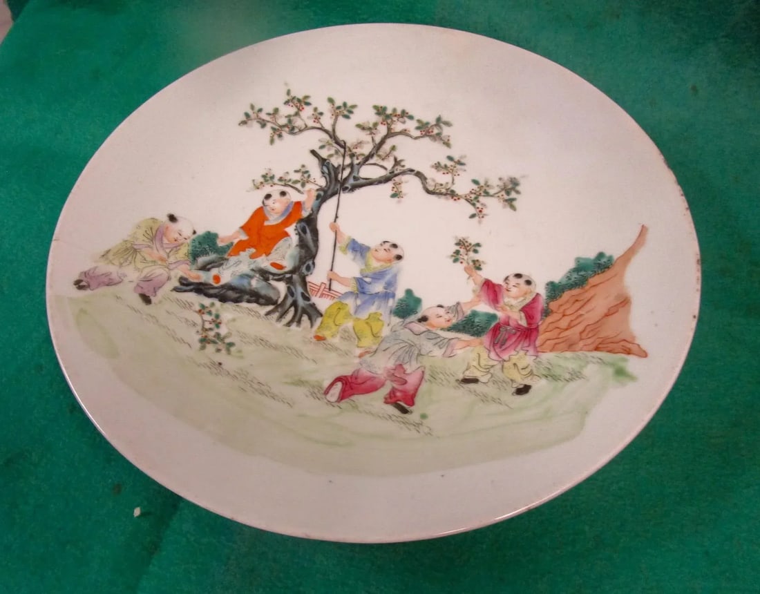 Chinese Export Porcelain Charger Children Harvesting Cherries - 10