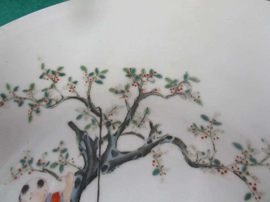 Chinese Export Porcelain Charger Children Harvesting Cherries - 2