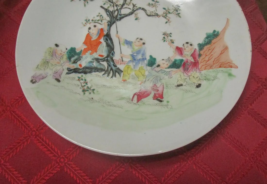 Chinese Export Porcelain Charger Children Harvesting Cherries - 3