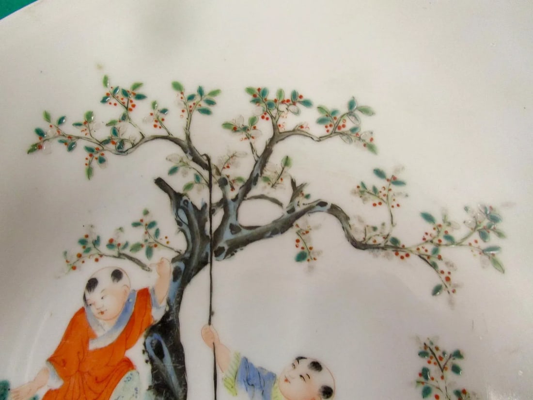 Chinese Export Porcelain Charger Children Harvesting Cherries - 4