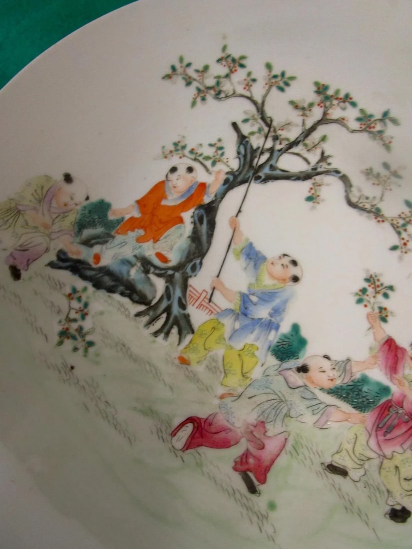Chinese Export Porcelain Charger Children Harvesting Cherries - 5