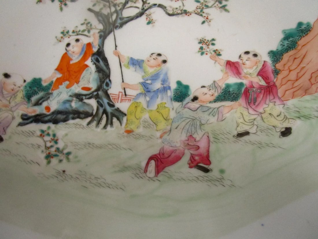 Chinese Export Porcelain Charger Children Harvesting Cherries - 6