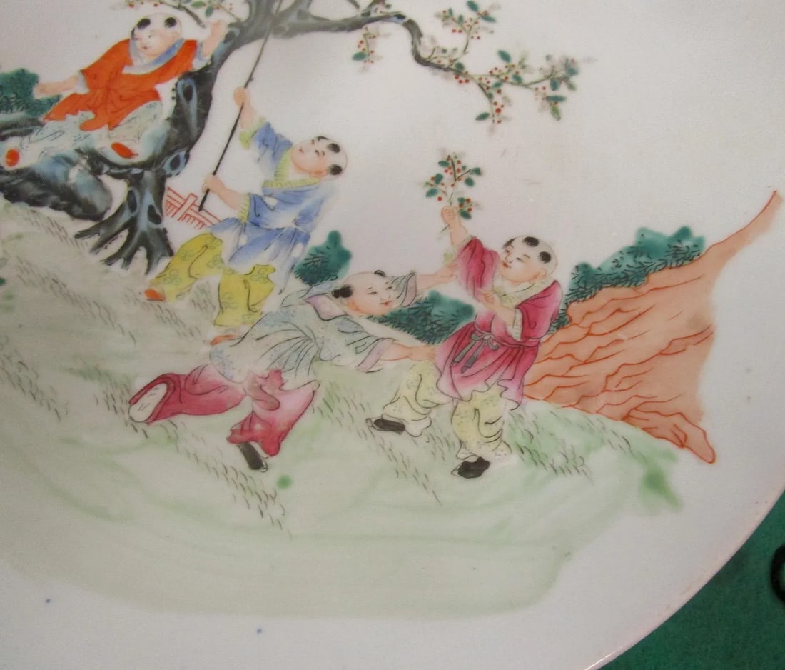 Chinese Export Porcelain Charger Children Harvesting Cherries - 7