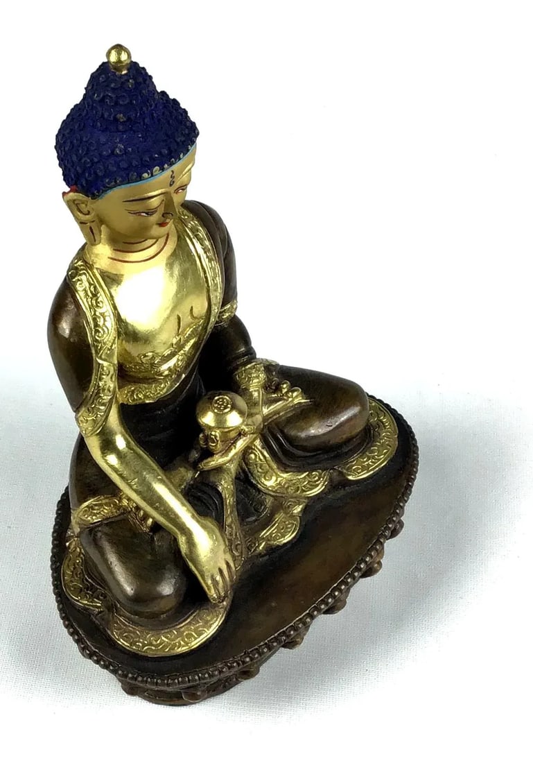 Shakyamuni Buddha Gold & Bronze Nepalese Figurine - 6