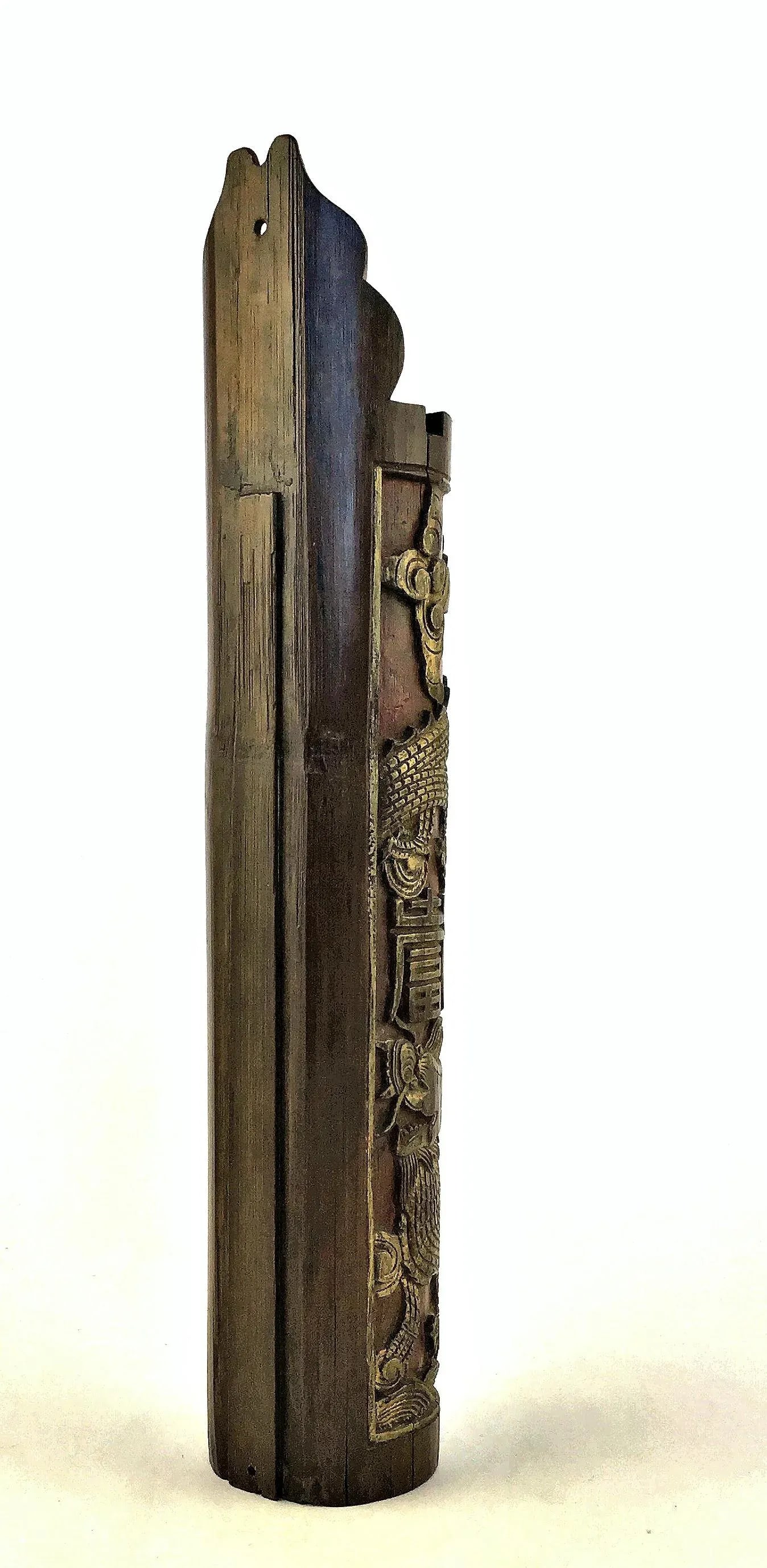 1900s Chinese Carved & Gilt Painted Bamboo Incense Holder - 3