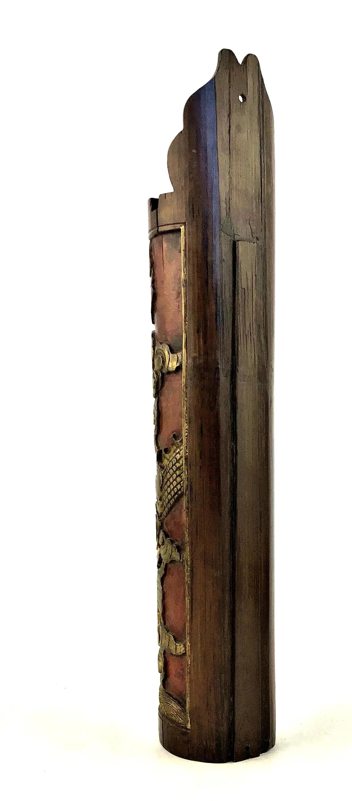1900s Chinese Carved & Gilt Painted Bamboo Incense Holder - 4