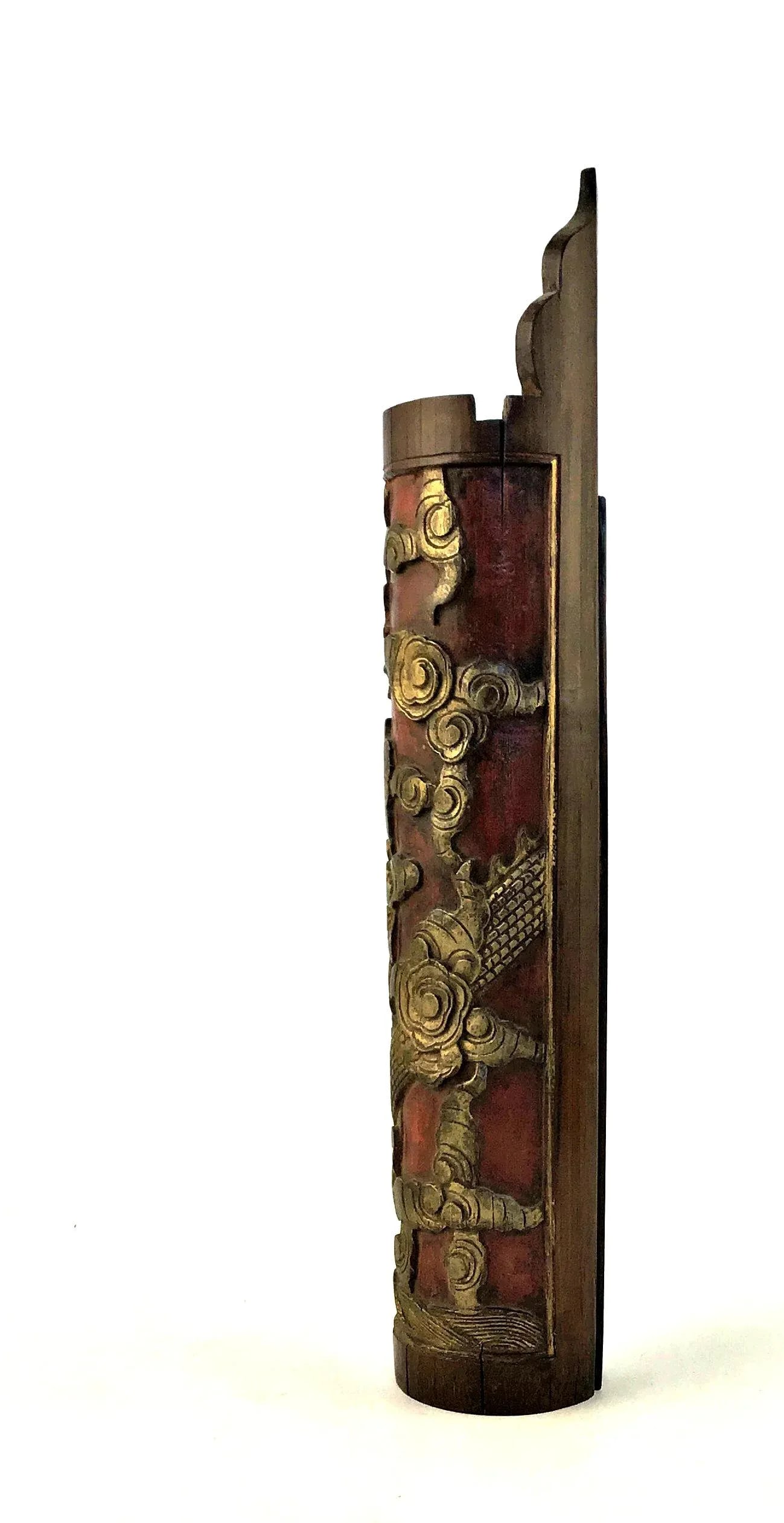 1900s Chinese Carved & Gilt Painted Bamboo Incense Holder - 5