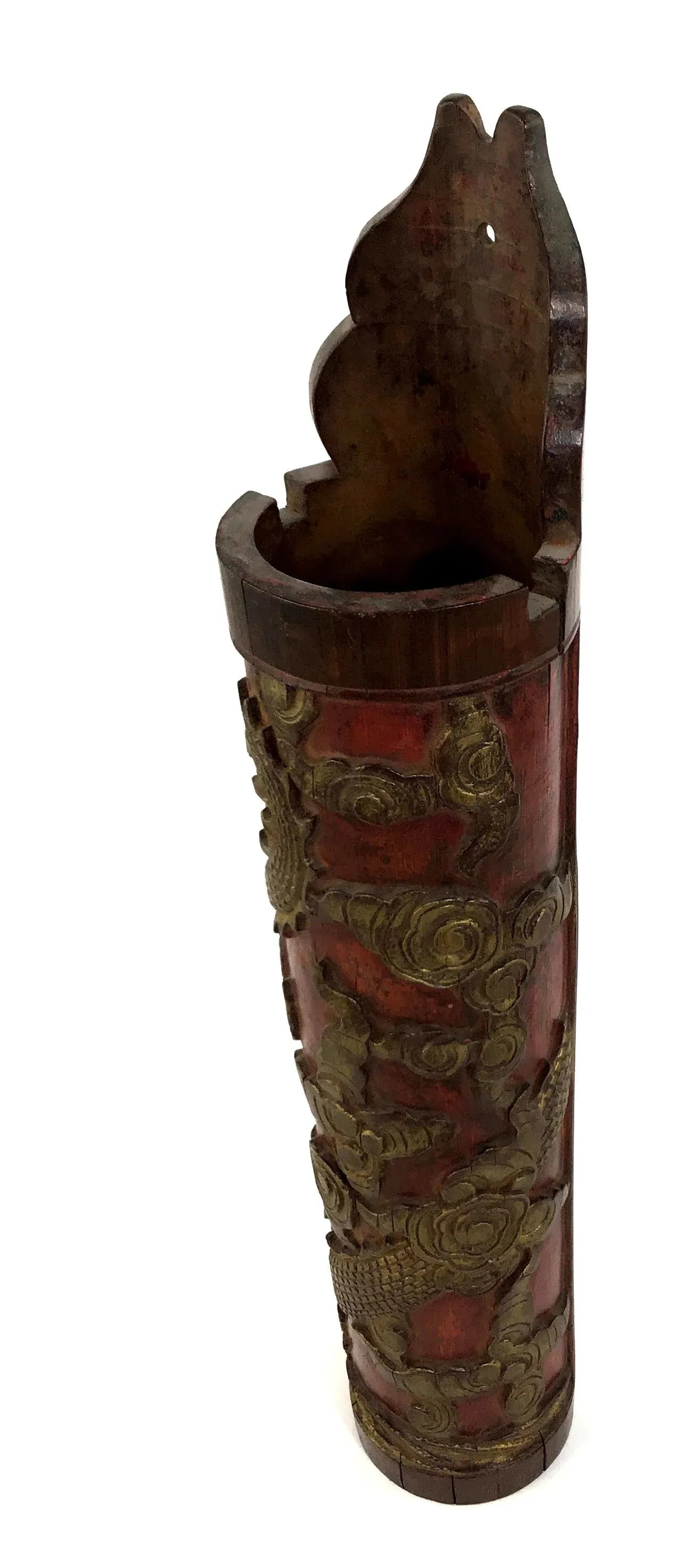 1900s Chinese Carved & Gilt Painted Bamboo Incense Holder - 6