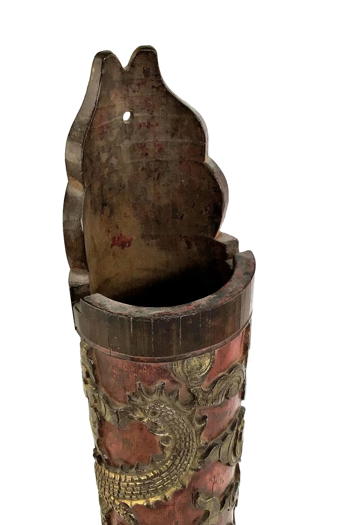 1900s Chinese Carved & Gilt Painted Bamboo Incense Holder - 7