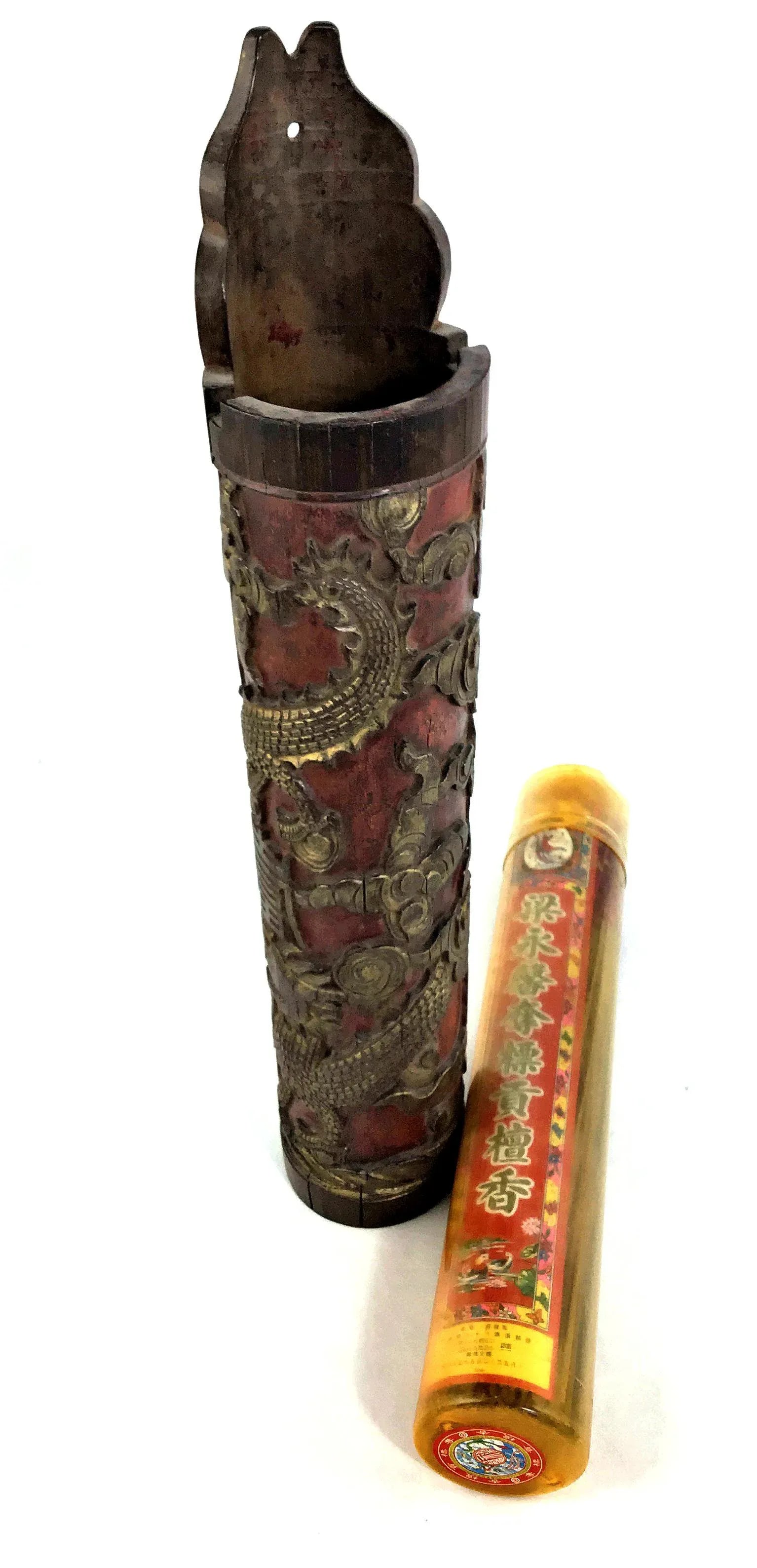 1900s Chinese Carved & Gilt Painted Bamboo Incense Holder - 8