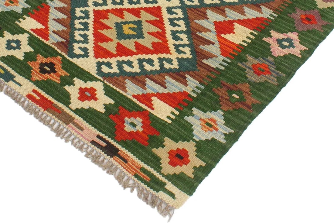 1990s Rustic Kilim Rust Green Wool Rug - 2'0" X 2'11" - 3