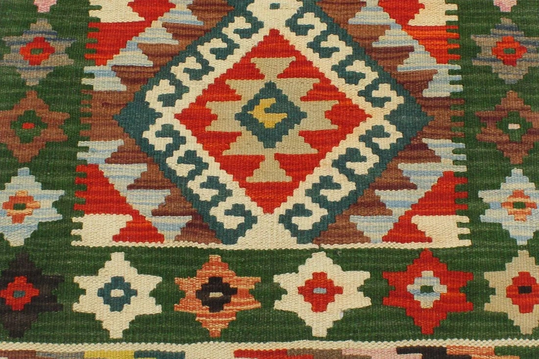 1990s Rustic Kilim Rust Green Wool Rug - 2'0" X 2'11" - 4