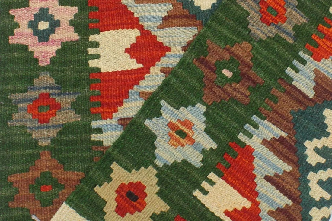 1990s Rustic Kilim Rust Green Wool Rug - 2'0" X 2'11" - 5