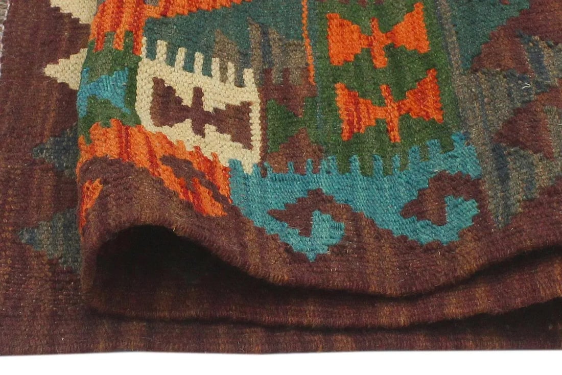 1990s Kilim Rust Brown Wool Rug - 2'0" X 2'11" - 5