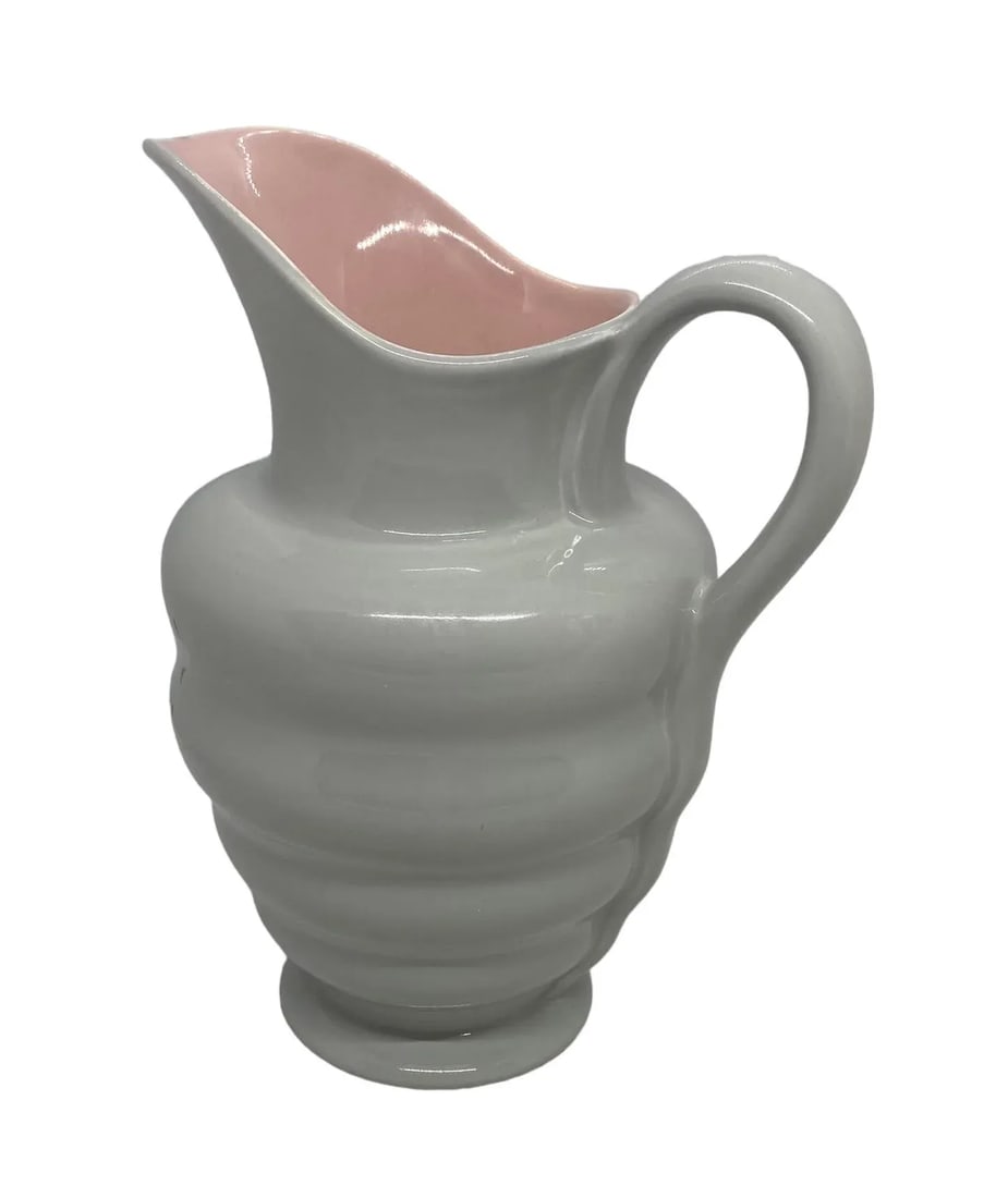 Early 20th Century S. Fielding & Co. English Art Deco Style Crown Devon Gray & Pink Pitcher Pattern - 2